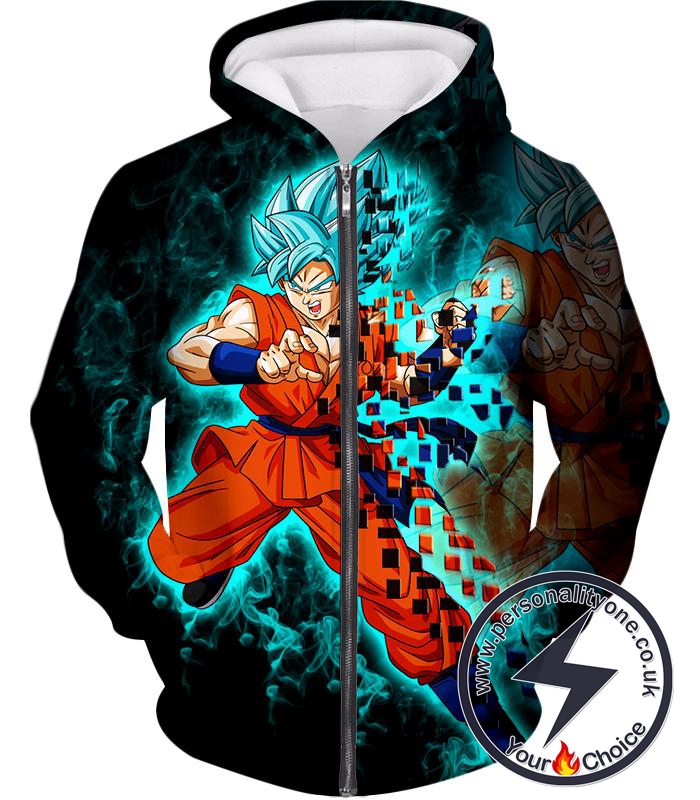 Dragon Ball Super Cool God Mode Goku Super Saiyan Blue Action Black Zip Up Hoodie